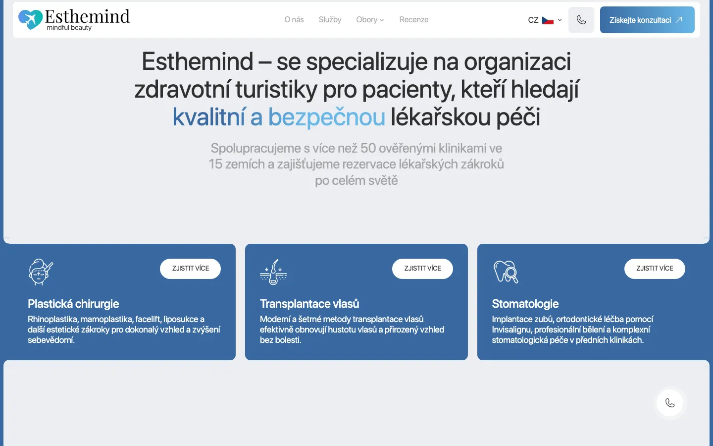 Esthemind homepage, scrolled