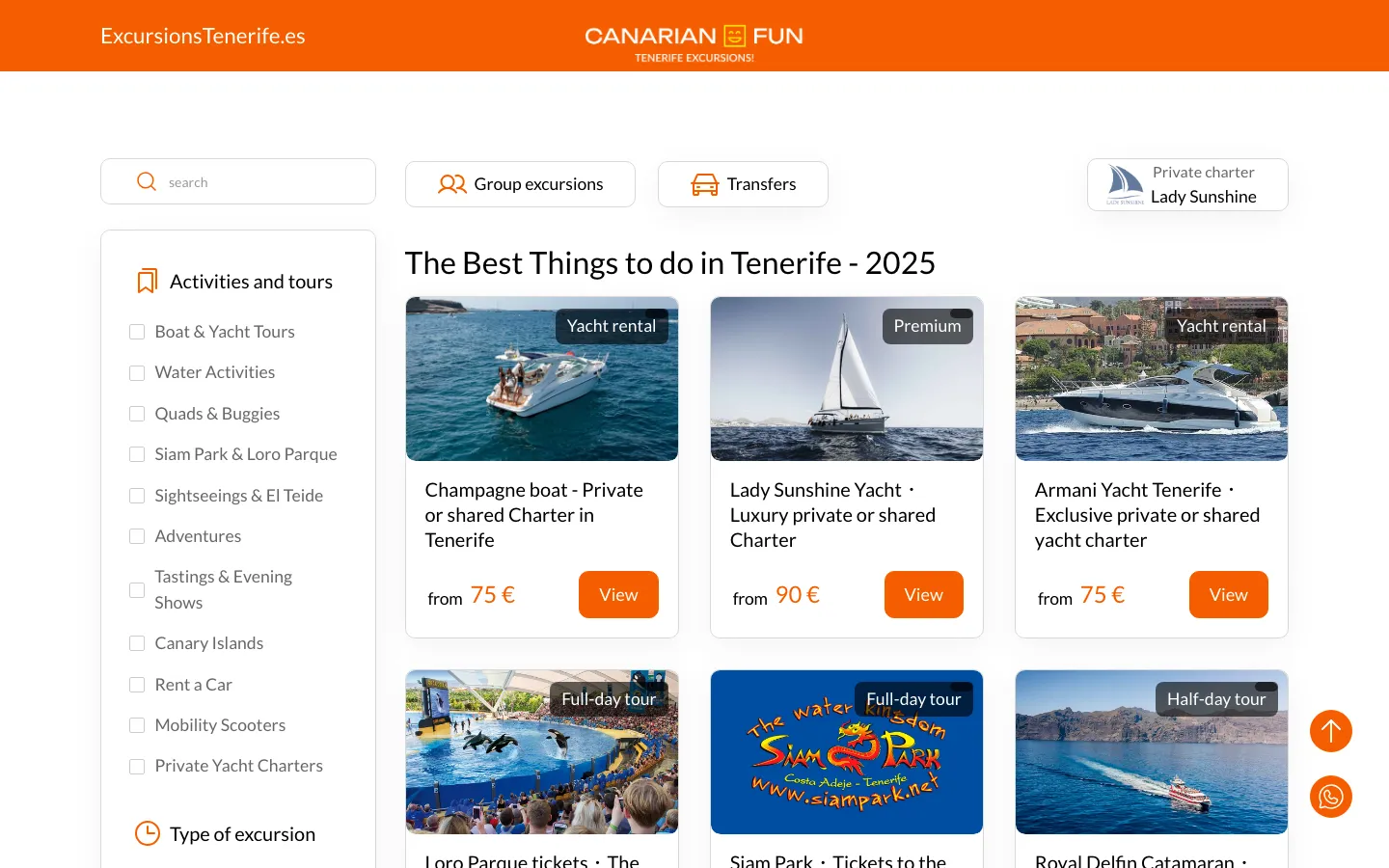 Excursions Tenerife website preview