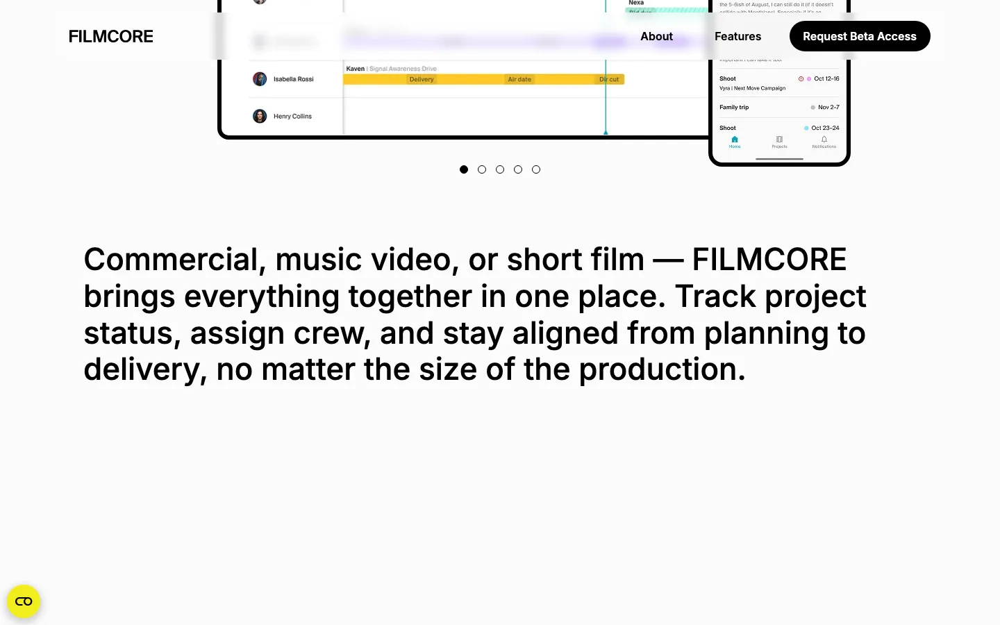 Filmcore homepage, scrolled