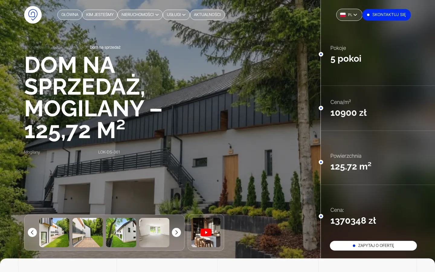 A single property page on lokalizacja.net: house for sale with photos, price and parameters
