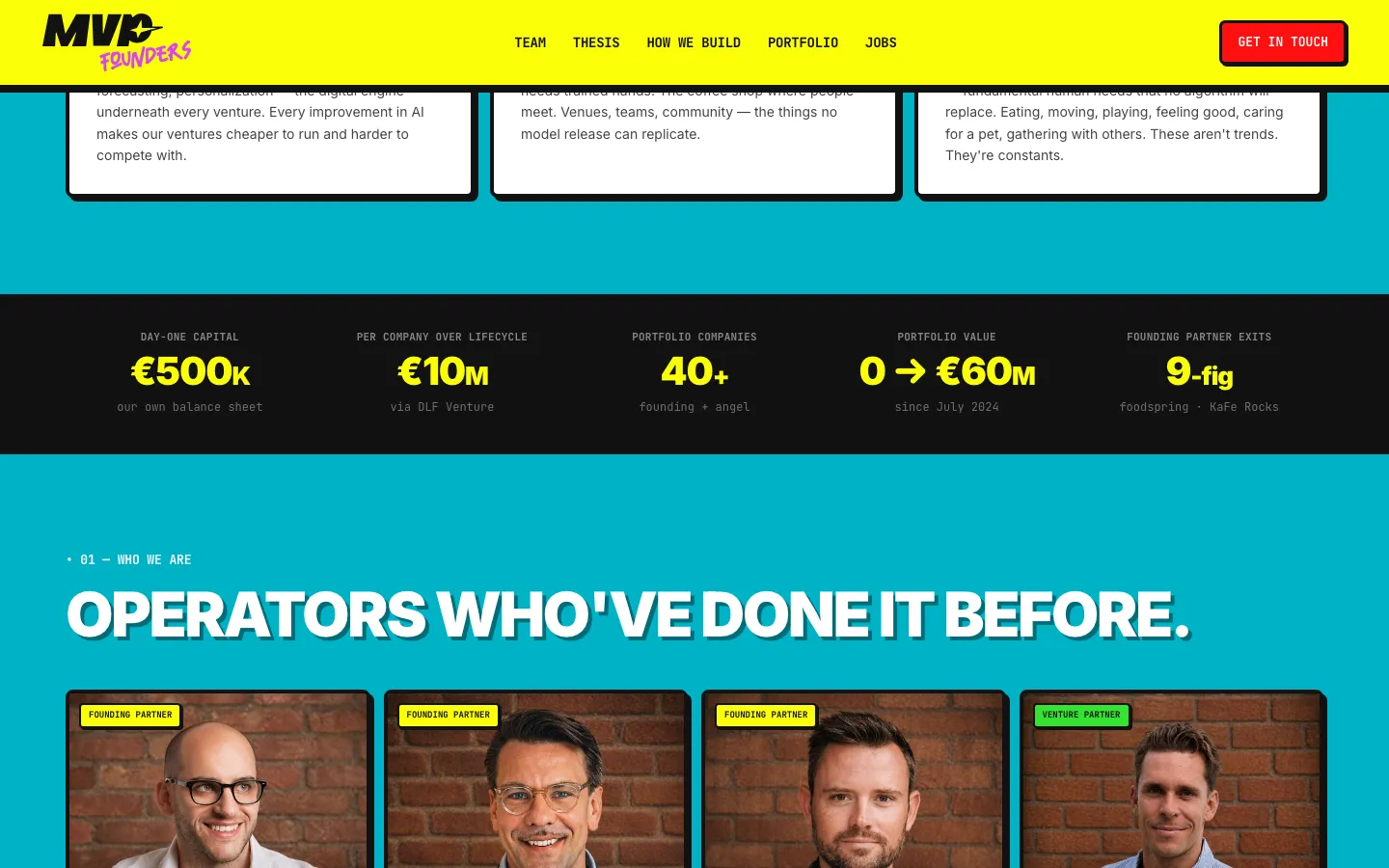 MVP Founders homepage, scrolled